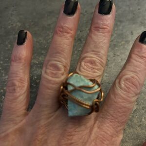 Custom Natural Blue Amazonite Brass Copper Ring